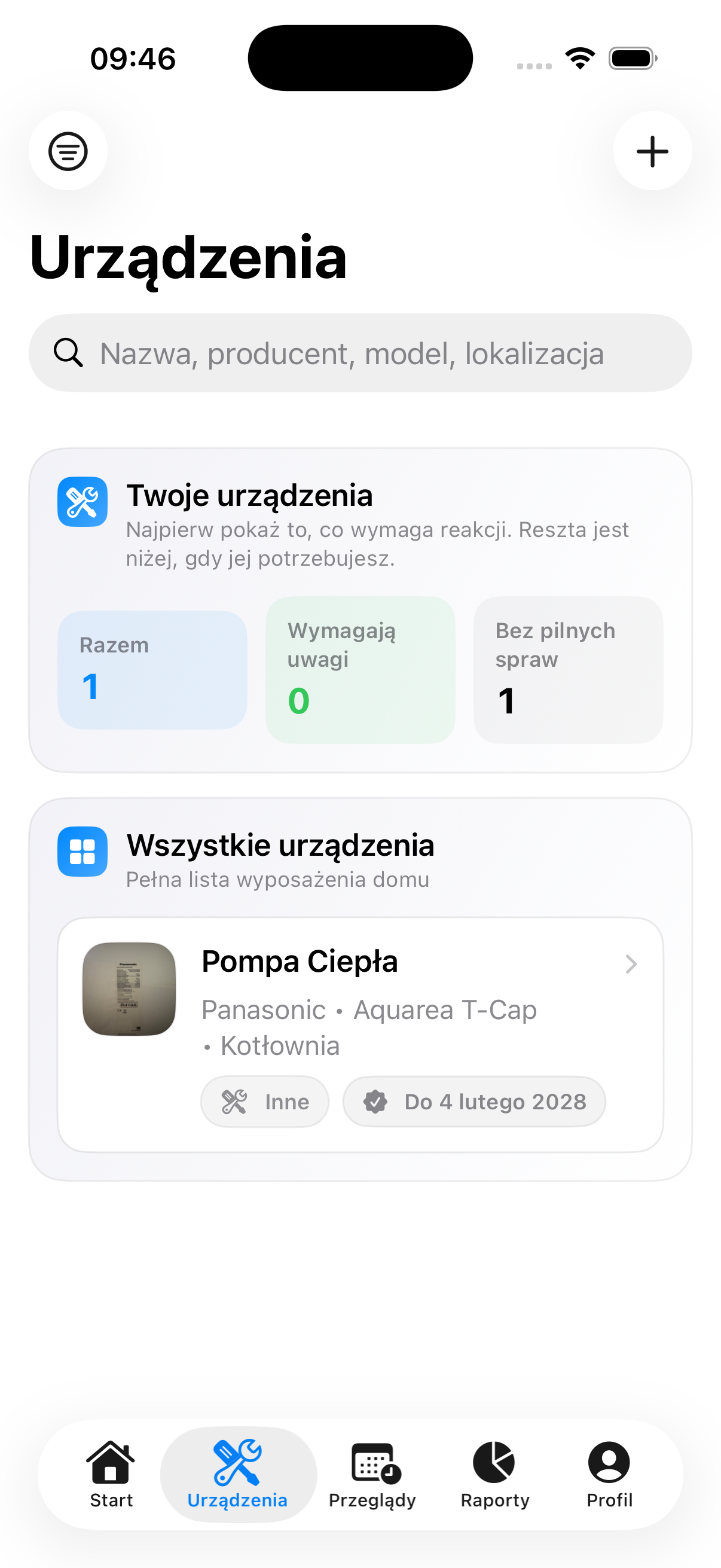 Karta urządzenia z danymi technicznymi i informacją o gwarancji